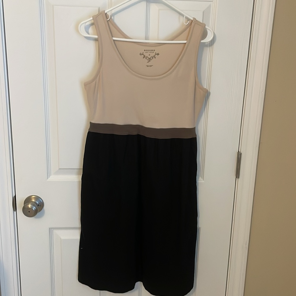 Sonoma, Sleeveless, Casual Dress, Comfy Cool Cotton, Pockets, Black, Beige, EUC